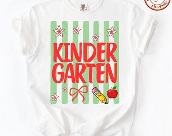 Comfort Colors® Retro Stripe Kindergarten Teacher Shirt, First Day of School Teacher Gift
