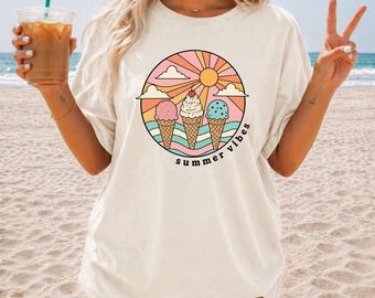 Pastel Ice Cream Cone Shirt - Retro Summer Beach Vibes