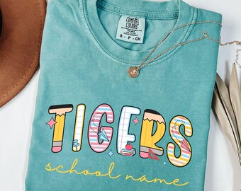 Comfort Colors® Custom School Spirit Shirt, School Logo Tee, Team Mascot Shirt,  Personalized School Name Tee