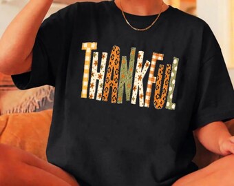 Comfort Colors Fall Thankful Leopard Shirt, Vintage Boho Autumn TShirt , Retro Cozy Season Shirt Tee ,Thanksgiving Grateful Shirt Gift