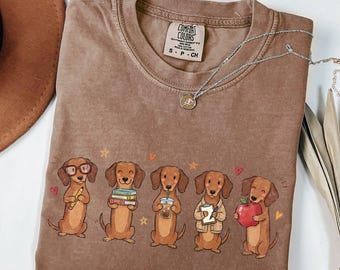 Comfort Colors® Dachshund Teacher Shirt, Gift for Doxie Lover Teacher, Wiener Dog  Back To School Graphic Tee