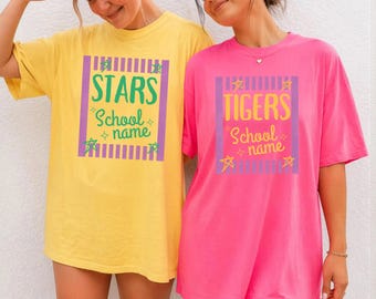 Comfort Colors Custom Mascot Striped Shirt, School Spirit Shirt, Vintage Shirt, Back To School Shirt, Test Day