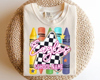Comfort Colors® Custom Mascot School Shirt, Personalized School Name Tee, Back to School Teacher Shirt, Student Spirit Shirt, Crayon Tee