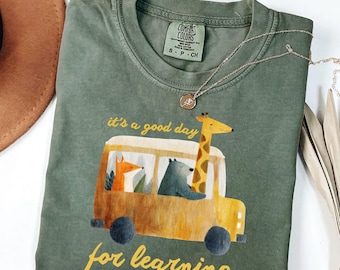 Comfort Colors® It's a Good Day for Learning Tee, Schoolbus Animal Shirt, First Day of School Teacher Gift