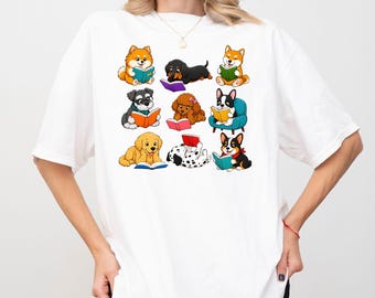 Comfort Colors® Puppy Book Lover T-Shirt, Adorable Dog Bookworm Tee