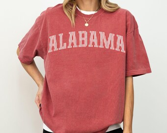 Comfort Colors® Minimal Alabama T-Shirt, BAMA Game Day Tee, Stripe AL Top
