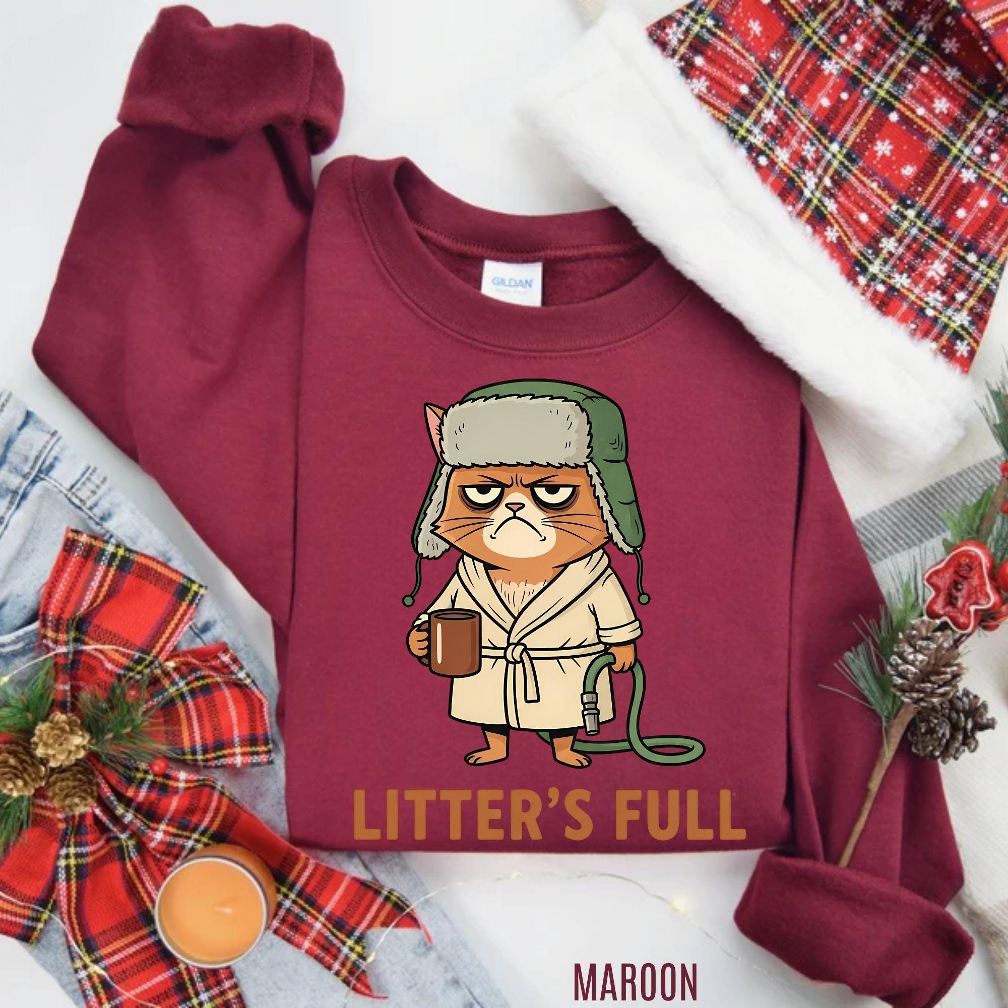 Sweat à Capuche Drôle Litters Full Cat Parodie Noël - Unisexe, Coton, Tailles Adultes Et Jeunes