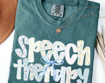 Comfort Colors® Speech Therapy Shirt with Bow, Speech Language Pathology Shirt, Therapist Te, SLP Shirt, SLPA Shirt, Speech Pathologist Gift