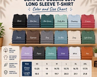 Comfort Colors 6014 Long Sleeve Blank Shirt, CC 6014 Shirt for Screen Print HTV DTF Sublimation, Garment Dyed Heavyweight Cotton