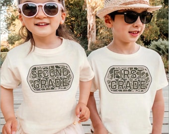 Custom Camo Back to School Shirt, Kindergarten Camo Shirt, First Grade Tee, Pre-K School Tee, Boys School Shirt, Kids Camo Tee,School Spirit