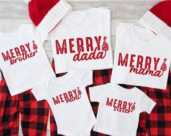 Merry Family Mama Dada Mini Shirts, Mommy and Me Christmas Shirts, Matching Christmas Tees, Christmas Outfit, Matching Christmas Shirts