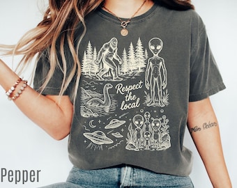 Comfort Colors® Respect The Locals Cryptidcore T-Shirt, Vintage Wildlife Conservation Tee