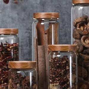Glass Airtight Canister with Wooden Lid – Kitchen Storage Jar for Food, Cereal, Coffee & More