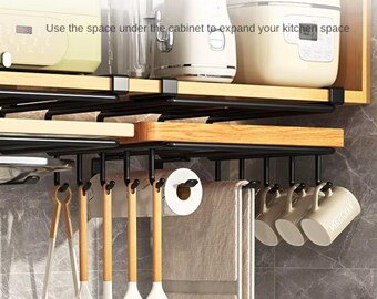 Kitchen Hanging Organizer Rack – Under Cabinet Hook Storage for Paper Towels, Cutting Boards & Pot Lids