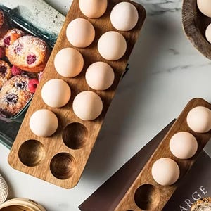 Modern Wooden Egg Storage Box – Multi-Compartment Kitchen Organizer for Fresh Eggs – Rustic Farmhouse Style