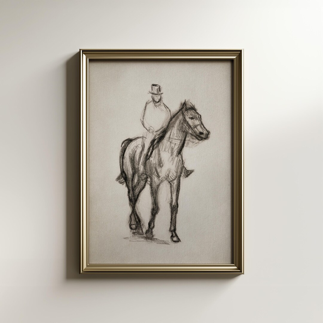 Vintage Horse Sketch | PRINTABLE Horseback Rider Drawing | Downloadable ...