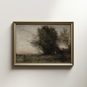 Pintura vintage de un prado al atardecer / Paisaje campestre en tonos pastel (Descarga digital) LN-69