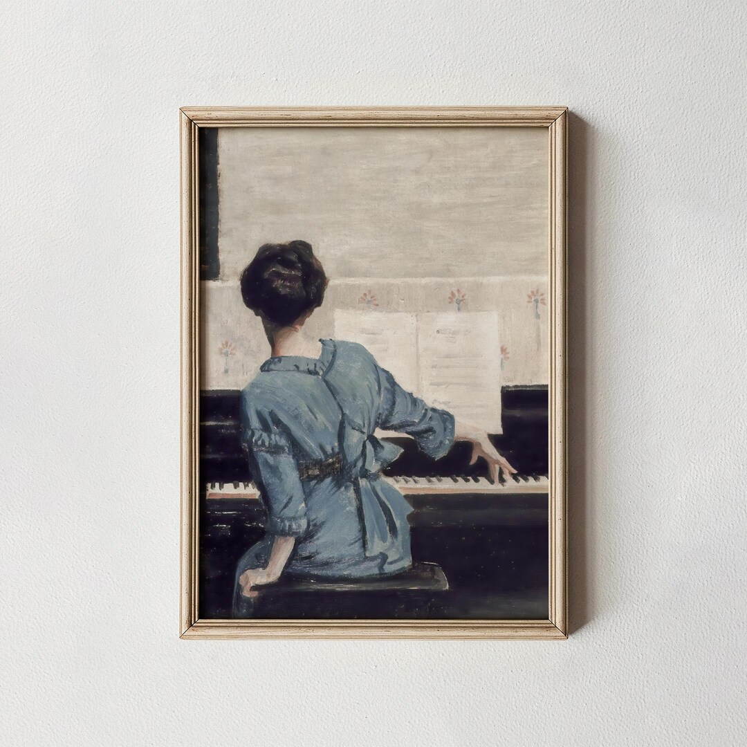 PRINTABLE Vintage Woman Playing Piano Painting | Antique Music Room ...