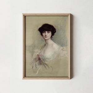 Vintage Woman Portrait Print | Antique Neutral Painting (Digital Download)