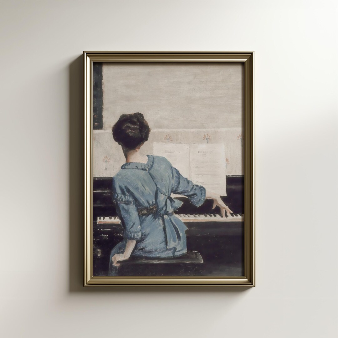 Vintage Woman Playing Piano Art Print | Antique Music Room Decor ...