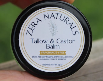 Travel Size Tallow Balm Moisturizer with Castor Oil, Organic Tallow Moisturizer, Natural Face and Body Balm, Grass Fed and Finished