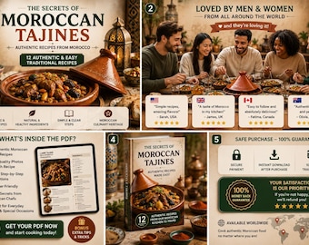 Recettes de tajines marocains (PDF) | 12 plats traditionnels marocains | Téléchargement numérique instantané