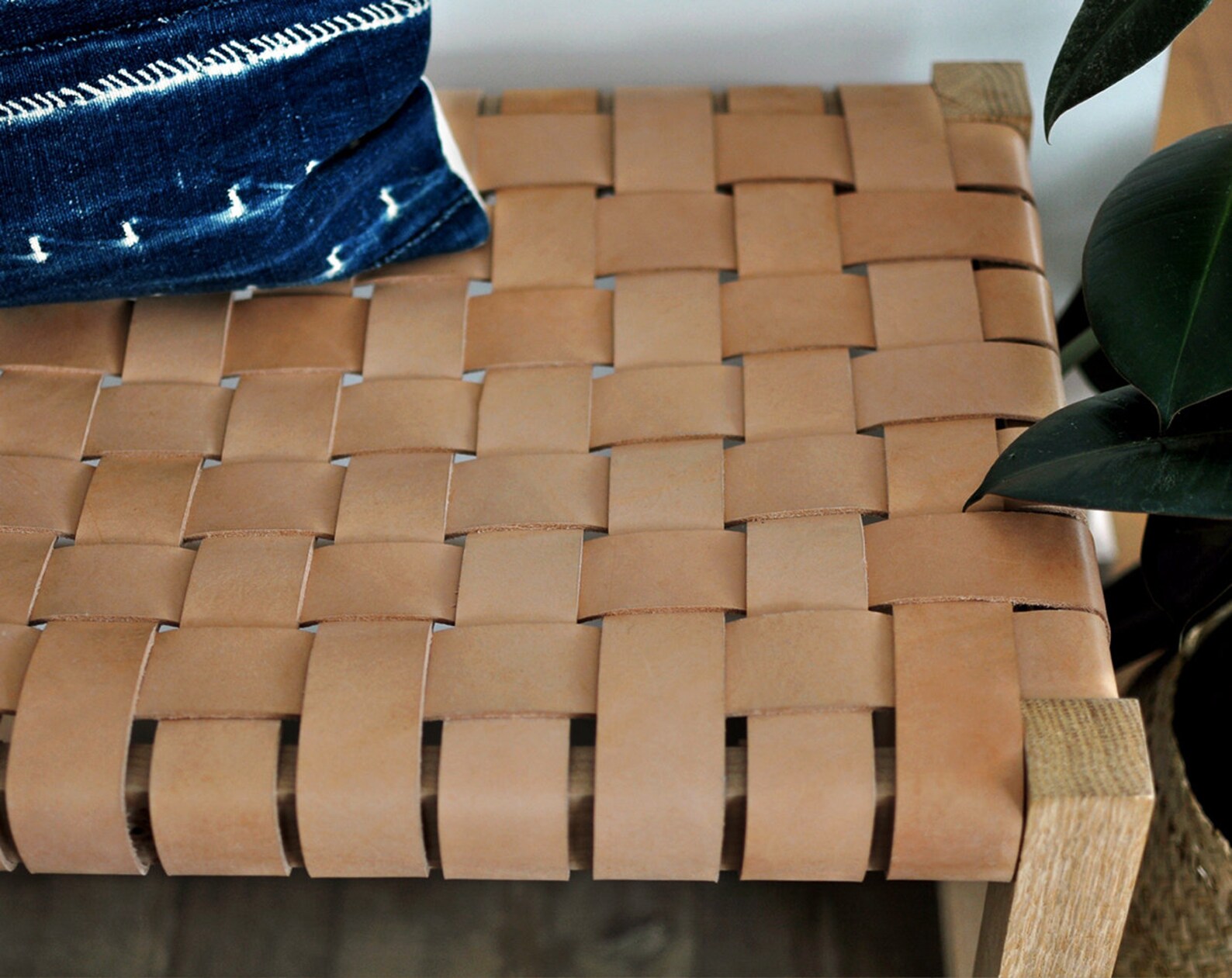 Woven Leather Strap Bench 24 Etsy