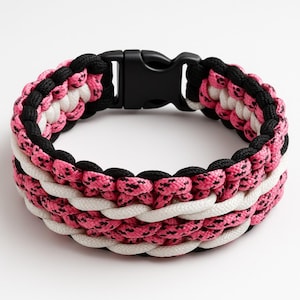 Braided Dog Collar Handmade Pink and White Dog Collar Gift For Dog Mom Custom Dog Collar Lightweight Woven Paracord Collar for Pets