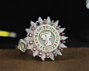 Sterling Silver Custom University Ring, College Graduation Jewelry for Women, Personalized Graduation Gift, Unique College Keepsake
