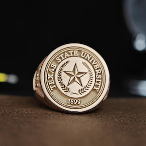 Custom University Class Ring in Sterling Silver or Solid Gold - Personalized Graduation Gift