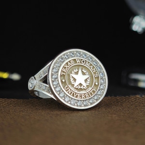 University Class Ring - Custom Engraved College Ring in Sterling Silver or Gold