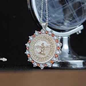 Custom University Necklace – Engraved School Logo Pendant in Sterling Silver or Gold for Graduation Gift