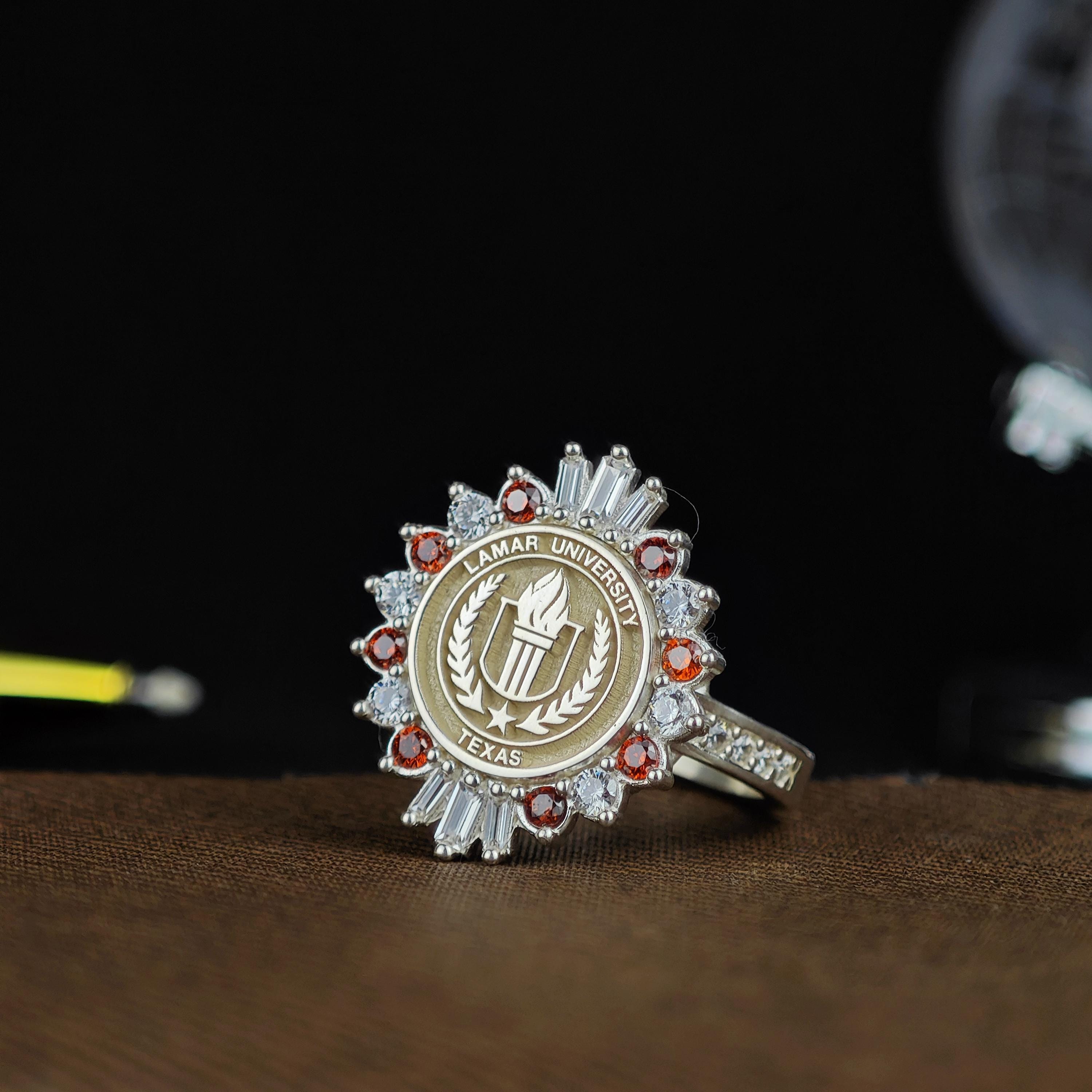 University Graduation Ring, Custom College Class Ring, Personalized ...