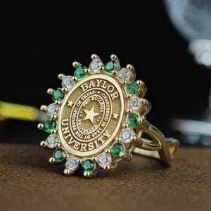 Woman University Graduation Ring - Custom College Class Ring in Silver & Gold