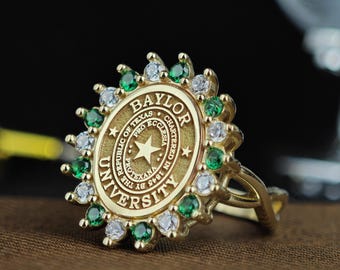 Woman University Graduation Ring - Custom College Class Ring in Silver & Gold