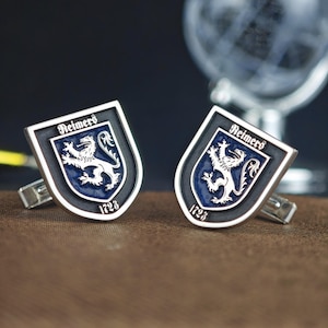 Custom Family Crest Cufflinks - Personalized Silver or Gold Coat of Arms - Engraved Heirloom Gift for Men