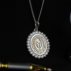 Custom University Necklace – 925 Sterling Silver or Solid Gold with Zircon Stones | Personalized Graduation Gift
