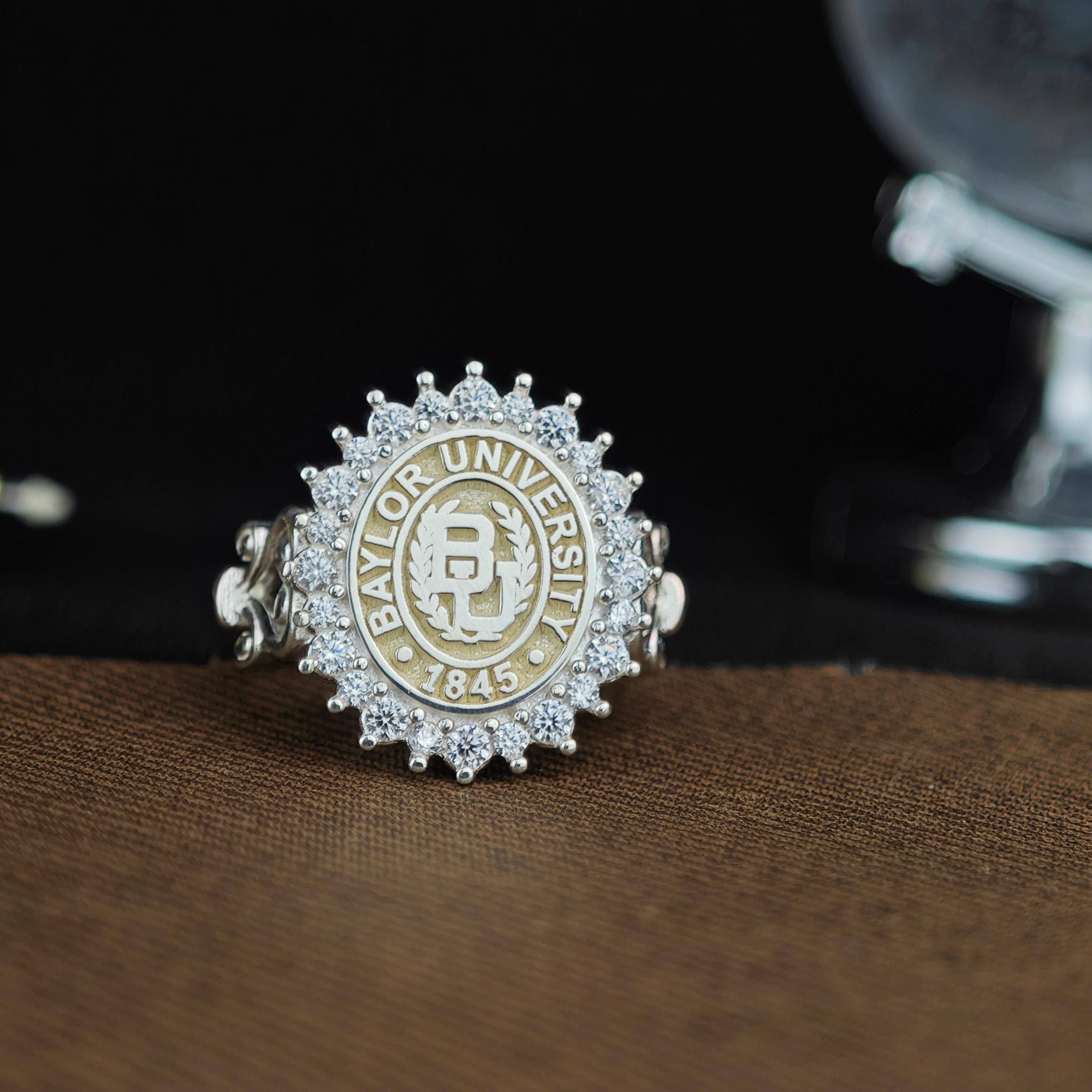 10K Solid Gold College Ring , Woman Class Ring , Diamond Stone 