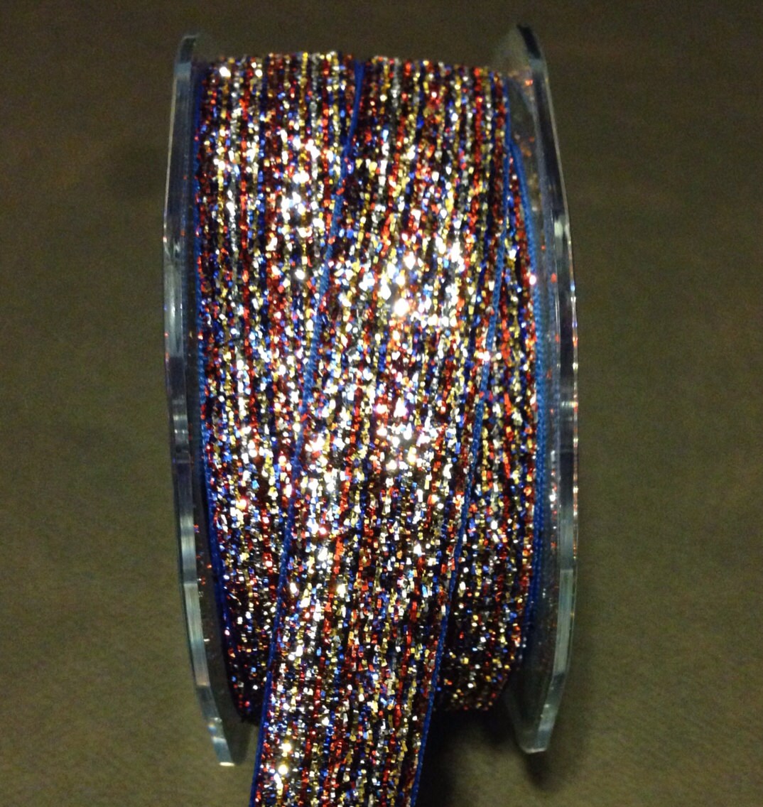 3/4" Blue Mix Glitter Ribbon-- 5 yards
