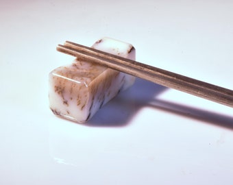 White Siberian Dendritic Nephrite Jade Chopstick Holder-21g