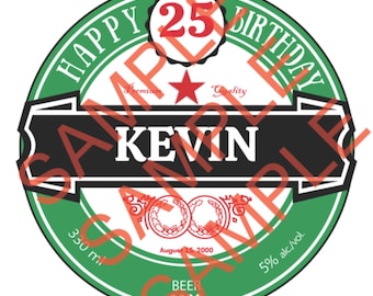 Etiqueta digital personalizada de cerveza Heineken para pasteles (editable)