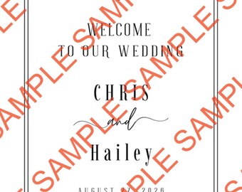 Letrero digital personalizado de bienvenida para bodas. Letrero personalizable para ceremonia o recepción.