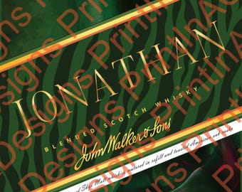 Etiqueta Verde Johnnie Walker personalizada: Pastel de cumpleaños, descarga digital editable