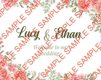 Letrero digital personalizado de bienvenida para bodas. Letrero personalizable para ceremonia o recepción.