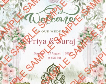 Letrero digital personalizado de bienvenida para boda hindú