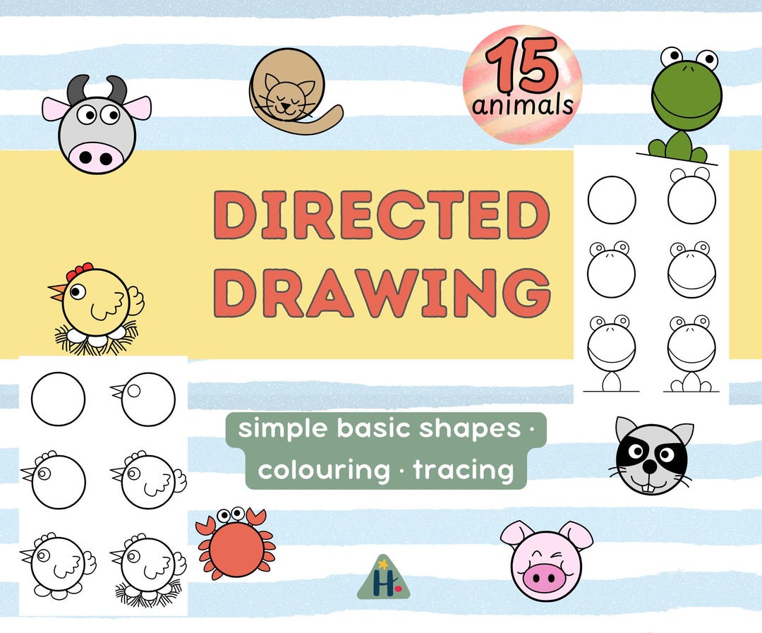 Directed Drawing for Kids | 15 Cute Animals With Tracing. Step-by-step ...