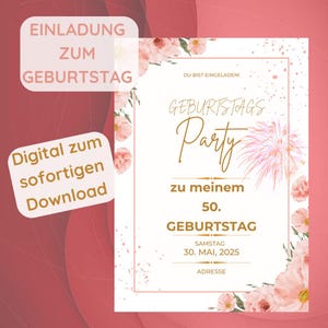 Convite digital de aniversário em PDF | Convite floral para imprimir | Editável para impressão