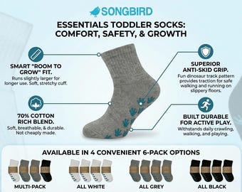 Lot de 6 paires de chaussettes antidérapantes en coton pour enfants