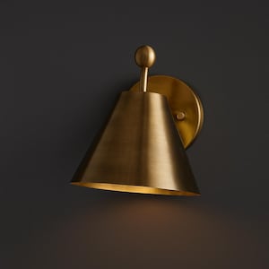 Handmade Vintage Single Light Shade Pivot Brass Sconce Mid Century Style Brass Wall Lamp. wall mounted handcrafted wall light, brass sconce