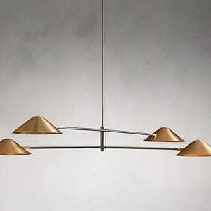 1950&#39;s Mid Century Brass Simms 4 Light Linear Sputnik Italian Ceiling Light Brass Chandelier Curved Arms Starburst Light Fixture